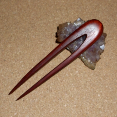 Short Purpleheart 2 prong hairfork sold in Long Haired Jewels in the UK